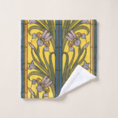 アイリスフラワーアールヌーボーステンドグラスブルー金ゴールド バスタオルセット (ウォッシュタオル)