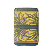 アイリスフラワーアールヌーボーステンドグラスブルー金ゴールド バスマット (正面縦)