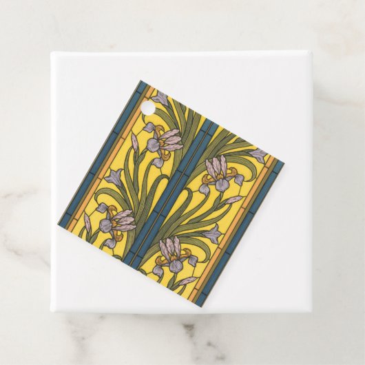 アイリスフラワーアールヌーボーステンドグラスブルー金ゴールド フェイバータグ (インサイチュ)