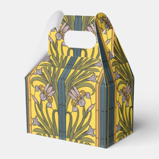 アイリスフラワーアールヌーボーステンドグラスブルー金ゴールド フェイバーボックス (正面サイド)