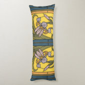 アイリスフラワーアールヌーボーステンドグラスブルー金ゴールド ボディピロー (裏面 (縦))