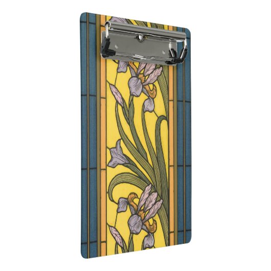 アイリスフラワーアールヌーボーステンドグラスブルー金ゴールド ミニクリップボード (アングル)