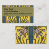 アイリスフラワーアールヌーボーステンドグラスブルー金ゴールド 名刺 (正面/裏面)