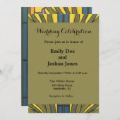 アイリスフラワーアールヌーボーステンドグラスブルー金ゴールド 招待状 (正面/裏面)