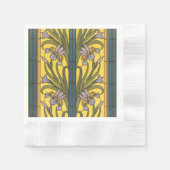 アイリスフラワーアールヌーボーステンドグラスブルー金ゴールド 縁ありカクテルナプキン (正面)