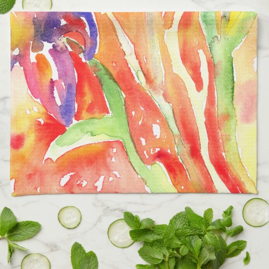 アイリスフラワーウォーター絵を描カラー キッチンタオル (折り畳み)