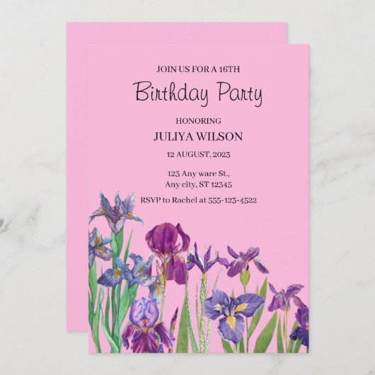 アイリスフラワーズバースデーパーティー 招待状 (正面/裏面)