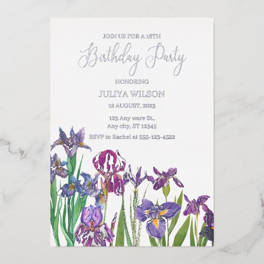 アイリスフラワーズバースデーパーティー 箔招待状 (正面)