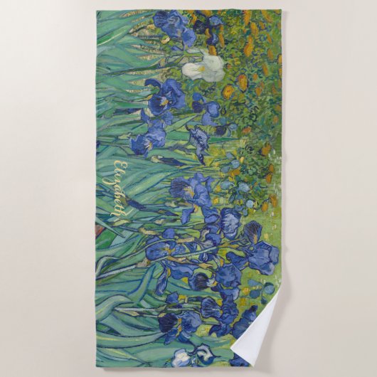 アイリスフラワーズ自然ヴィンセント・ヴァンゴッホヴィンテージアート ビーチタオル (正面)