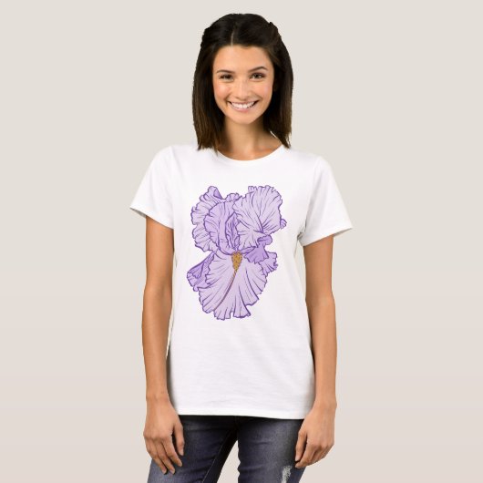 アイリスフラワーパープルラインアート Tシャツ (正面フル)