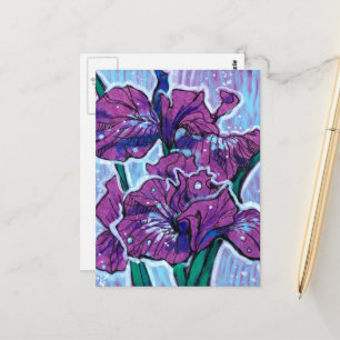 アイリスフラワー春の花絵画ズフローラの紫 ポストカード