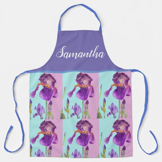 アイリスフローラシャビーシックパープルアクアターコイズ エプロン (正面)