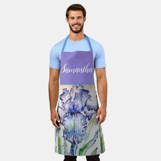 アイリスフローラシャビーシックパープルラベンダーエプロン エプロン (着用した状態)