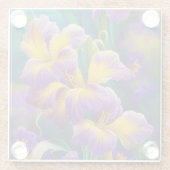 アイリスフローラ紫と金ゴールド青の葉緑 ガラスコースター (裏面)