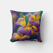 アイリスフローラ紫と金ゴールド青の葉緑 クッション (正面)