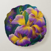 アイリスフローラ紫と金ゴールド青の葉緑 ラウンドクッション (裏面)