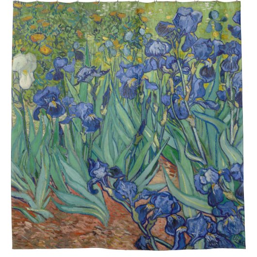 アイリスブルーグリーンイエローファンインスパイアゴッホ シャワーカーテン (正面)