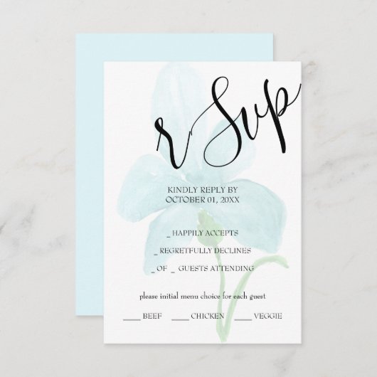 アイリスブルーフローラ水彩手色彩の鮮やか形 出欠カード (正面/裏面)