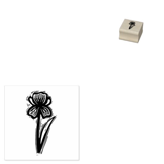 アイリス素朴フォークアートフラワーフローラリノカットルック ラバースタンプ (押印)