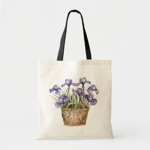 アイリス紫の花バスケット トートバッグ