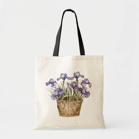 アイリス紫の花バスケット トートバッグ (正面)