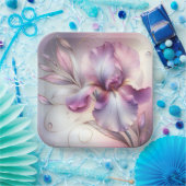 アイリス花と金ゴールドエッチング ペーパープレート (パーティー)