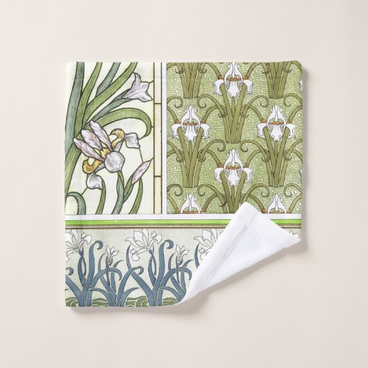アイリス花のBathタオルセットのアールヌーボーのボーダー バスタオルセット (ウォッシュタオル)