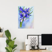 アイリス花瓶水彩画絵画画ポスタープリント ポスター (ホームオフィス)