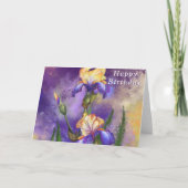 アイリス花誕生日付き水彩カード カード (正面)
