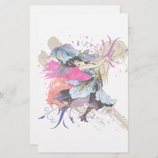 アイリス踊りフェアリーウーマン抽象芸術アートフラワーズ 便箋 (正面/裏面)