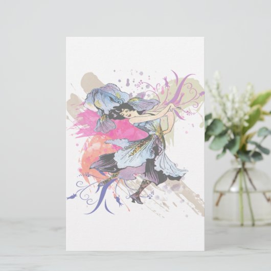 アイリス踊りフェアリーウーマン抽象芸術アートフラワーズ 便箋 (スタンド正面)