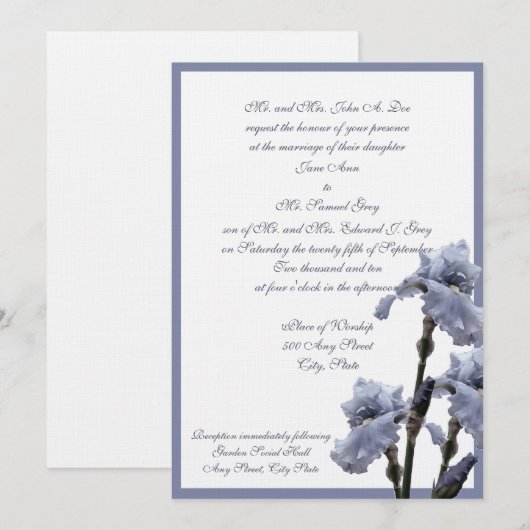 アイリス ブーケ/ ブルー 招待状 (正面/裏面)