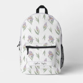 アイリス ラベンダー 紫色の植物学名 プリントバックパック (正面)