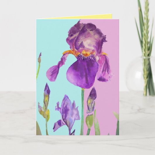 アイリス 水彩画 紫の花 花卉芸術 カード (正面)