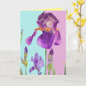 アイリス 水彩画 紫の花 花卉芸術 カード (黄色い花)