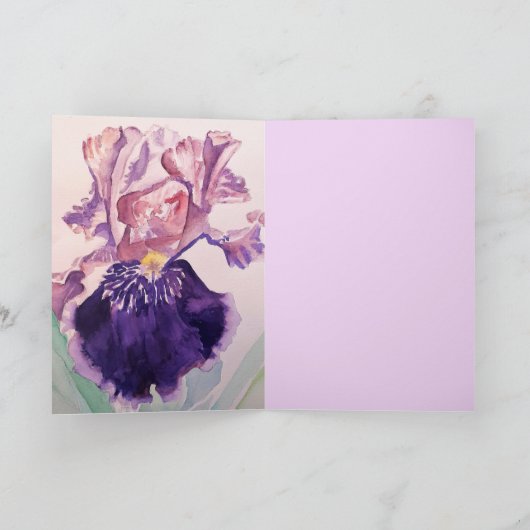 アイリス 水彩 紫 ガーデン フラワー グリーティング カード (内部)
