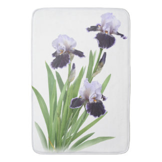 アイリス 紫色の花の植物画 バスマット