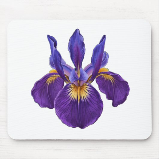 アイリス 紫色の花 水彩画 ボタニカル フラワーアート マウスパッド (正面)