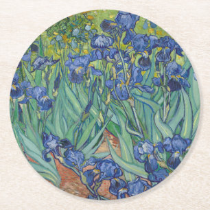 アイリス、花の油絵、フィンセント・ファン・ゴッホ ラウンドペーパーコースター