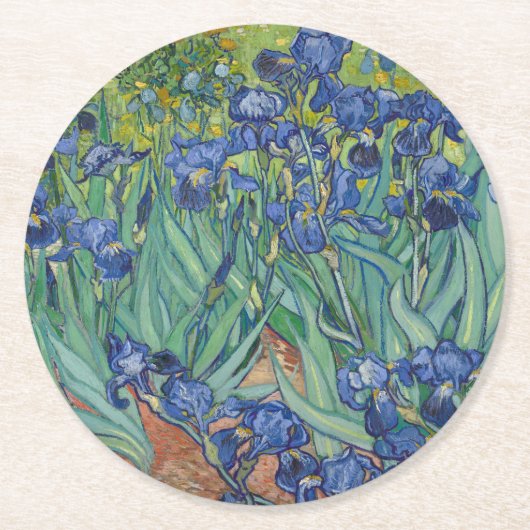 アイリス、花の油絵、フィンセント・ファン・ゴッホ ラウンドペーパーコースター (正面)