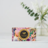 *~アイリスQRピンクAP10花金ゴールド名刺 名刺 (スタンド正面)