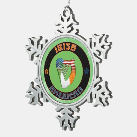 アイリッシュアメリカンハープクリスマスツリーオーナメント スノーフレークピューターオーナメント (右)