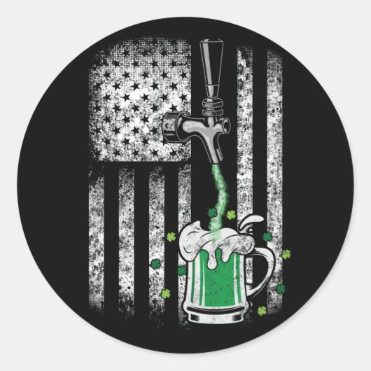 アイリッシュアメリカンフラッグビールシャムロックセントパトリック ラウンドシール (正面)