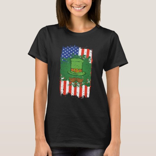 アイリッシュアメリカ国旗のシャムロックSt patricks dayメンズW Tシャツ (正面)