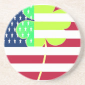 アイリッシュアメリカ国旗シャムロッククローバーセントパトリック コースター (正面)