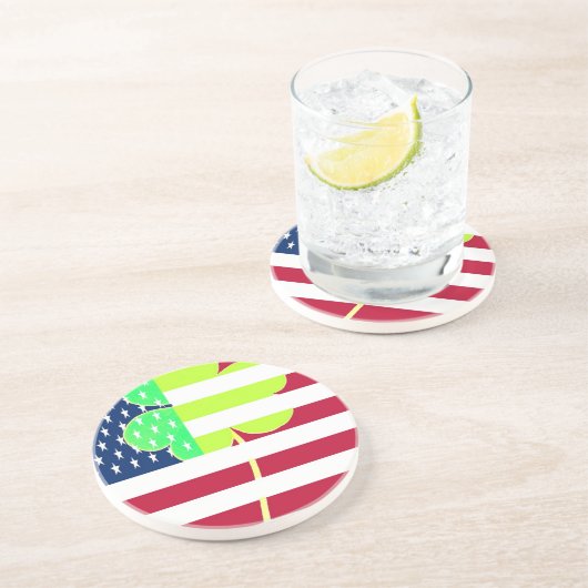 アイリッシュアメリカ国旗シャムロッククローバーセントパトリック コースター (側面)