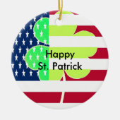 アイリッシュアメリカ国旗シャムロッククローバーセントパトリック セラミックオーナメント (正面)