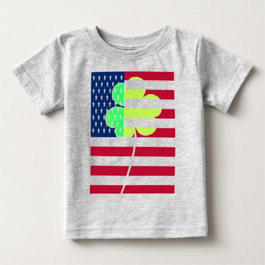 アイリッシュアメリカ国旗シャムロッククローバーセントパトリック ベビーTシャツ (正面)