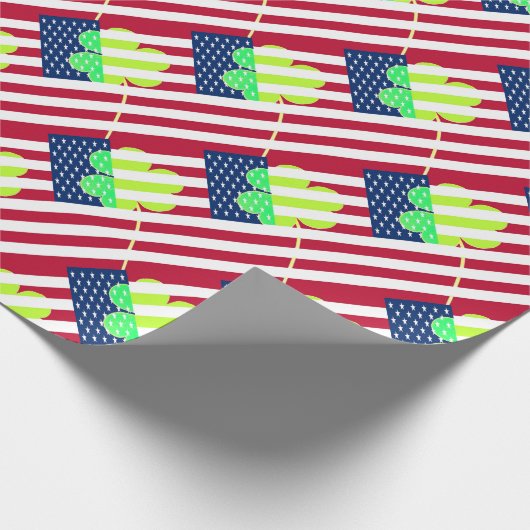 アイリッシュアメリカ国旗シャムロッククローバーセントパトリック ラッピングペーパー (角)