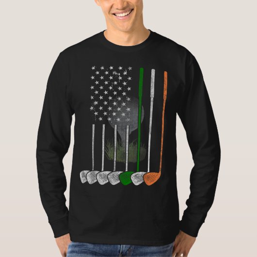 アイリッシュアメリカ国旗ヴィンテージゴルフ国旗St patricks Tシャツ (正面)